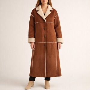 Lauren Ralph Lauren Faux Shearling Sherpa Long Coat Brown Small